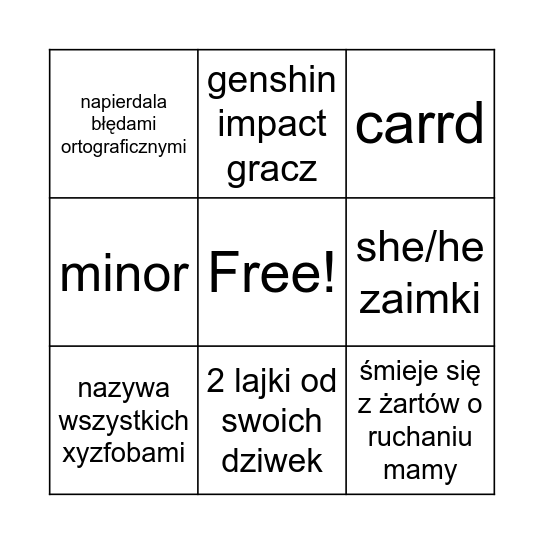 debil check Bingo Card