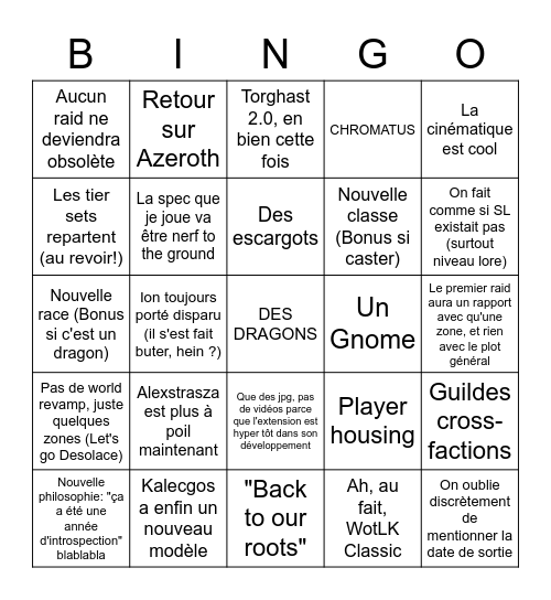 Nouvelle Extension WoW Bingo Card