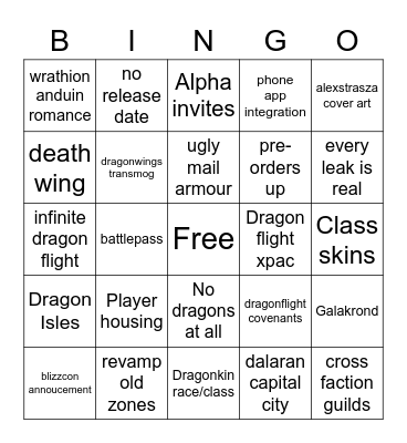 Wow Announcement Bingo Card
