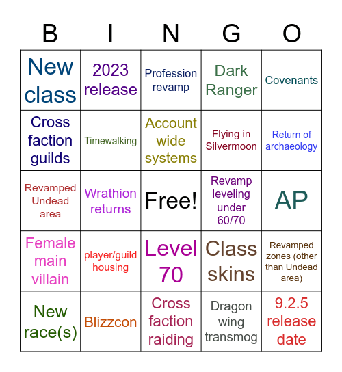Dragonflight Reveal Bingo Card