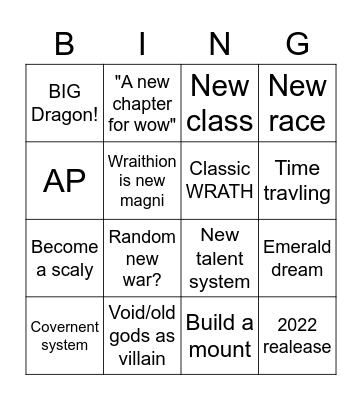Kidno's wow expansion bingo Card