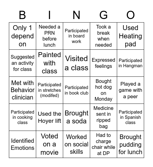 307's Bingo JC Bingo Card