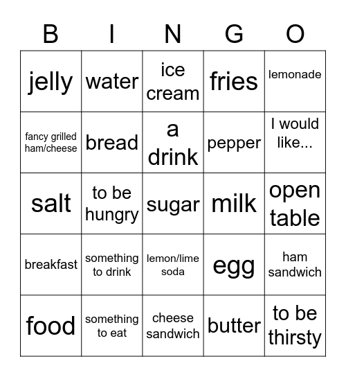 M1Ch5 Vocabulaire Bingo Card