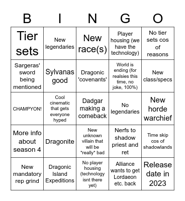 Dragonflight expansion release bingo Card
