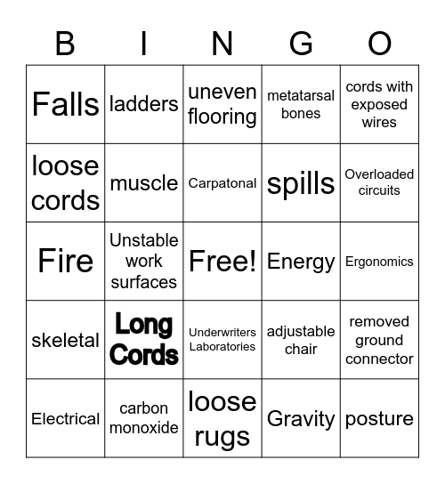 CSC Safety Bingo Card