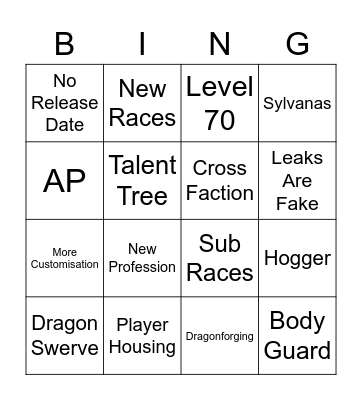 WOW 10.0 Bingo Card