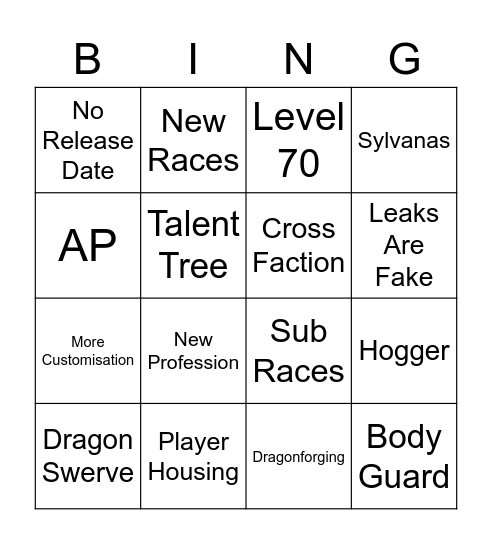 WOW 10.0 Bingo Card