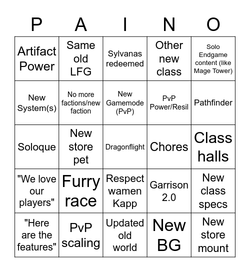 WoW is still good Copium Bingo Card