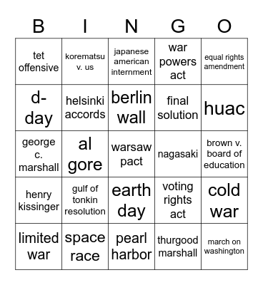 eoy review - part 2 Bingo Card