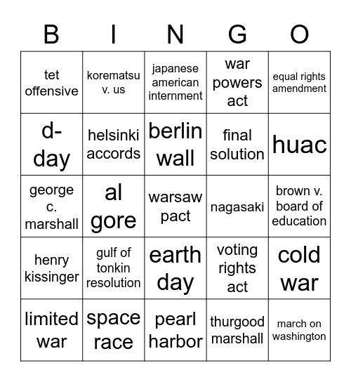 eoy review - part 2 Bingo Card