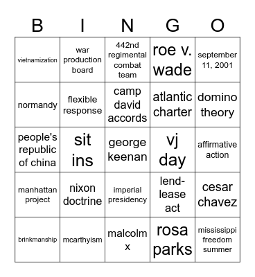 eoy review - part 2 Bingo Card