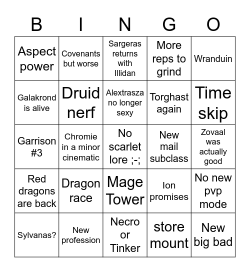 WoW expansion bingo Card