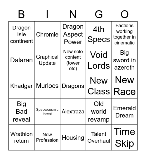 WOW 10.0 Bingo Card