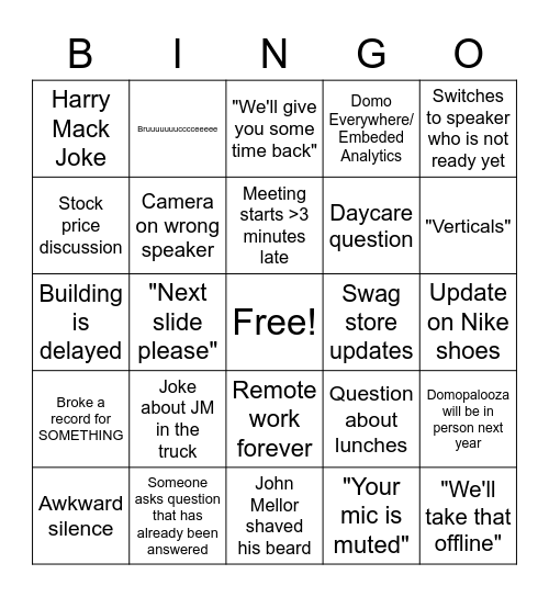 Company Meeting Bingo Card