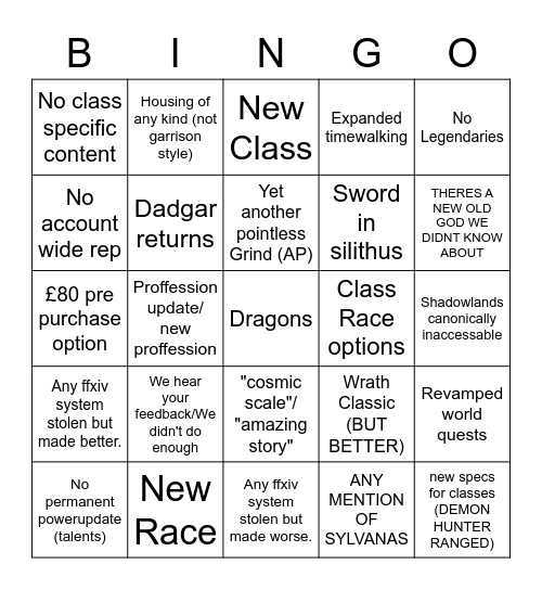 WOW Bingo Card