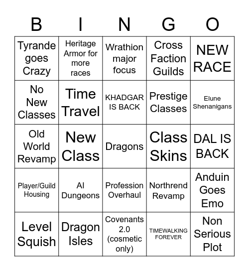 Blizzcon 2019 WoW Expansion Bingo Card