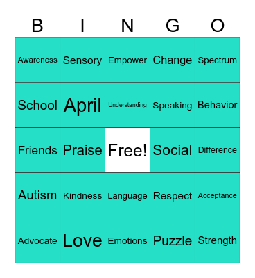Autism Awareness Bingo Card