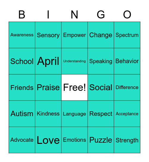 Autism Awareness Bingo Card
