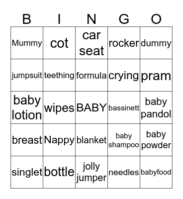 KIM'S BABY SHOWER  Bingo Card