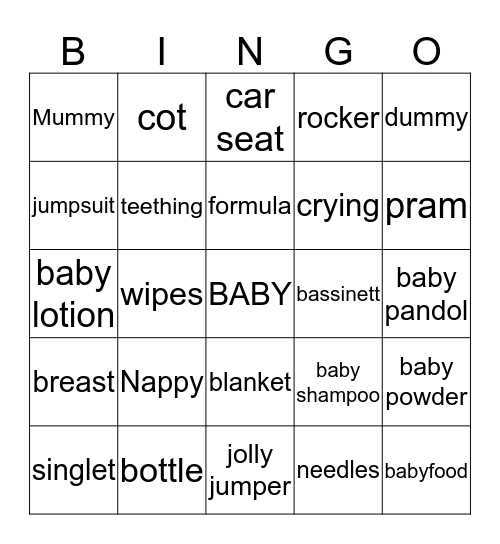 KIM'S BABY SHOWER  Bingo Card