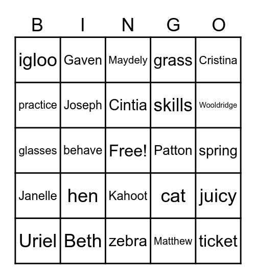 Untitled Bingo Card