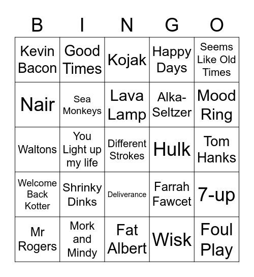 1970s Trivia Bingo Card