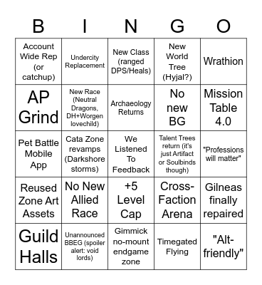 World of Warcraft Ten Point Oh God Bingo Card