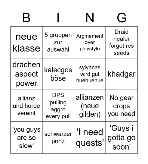 Classic WoW Dungeon Bingo Card