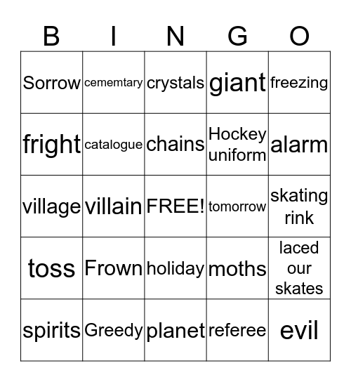 Story vocabulary Bingo Card