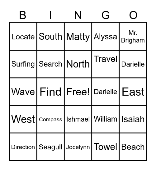 Spelling Word  Bingo Card