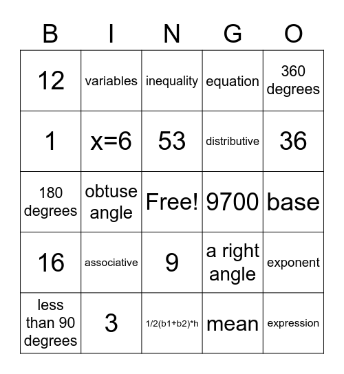 OL 6th Grade Math Bingo Review2 Bingo Card