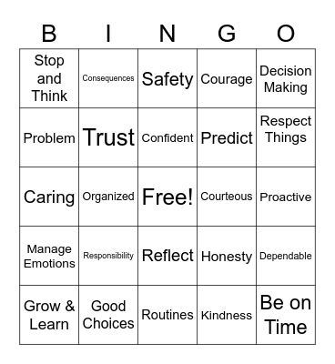 Responsibility Bingo Card