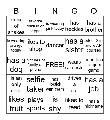 Interpersonal Studies Bingo Card