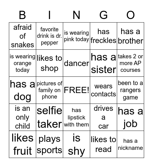 Interpersonal Studies Bingo Card