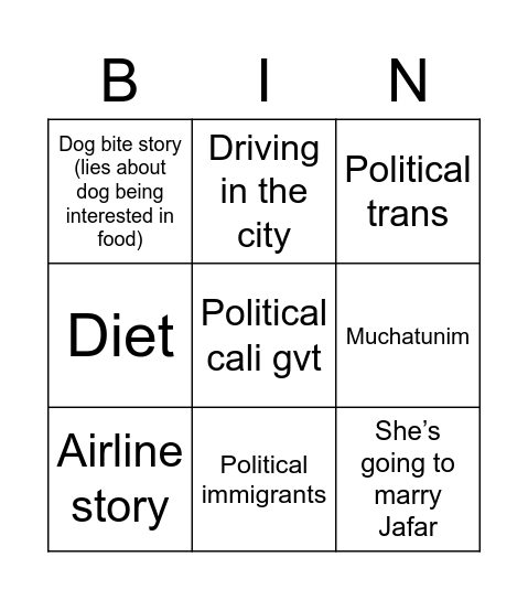 Jody Bingo Card