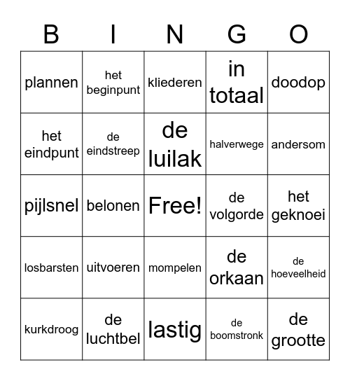 Taal bingo thema 7 Bingo Card