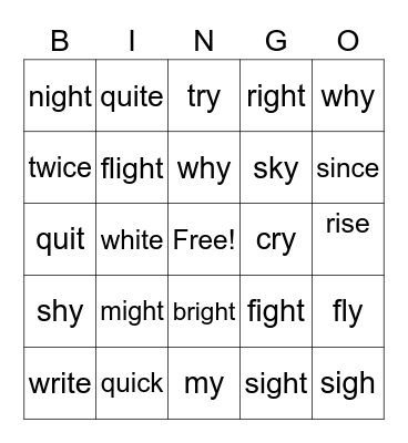 Word Sort #22 Bingo Card
