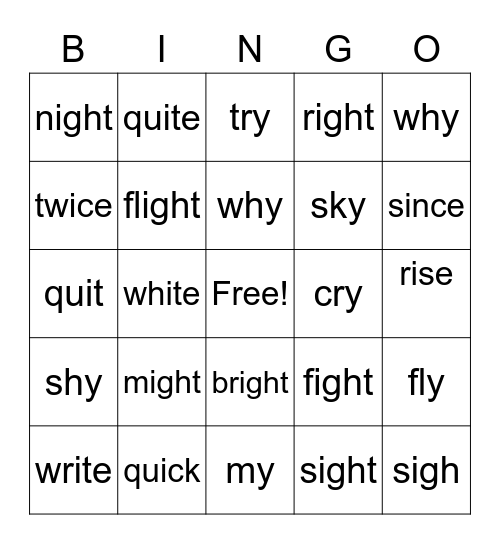 Word Sort #22 Bingo Card