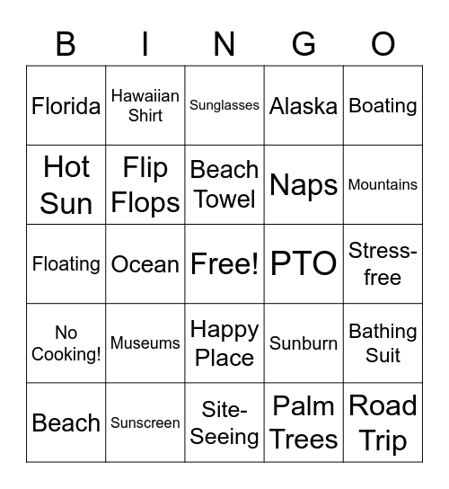 Vacation Bingo Card