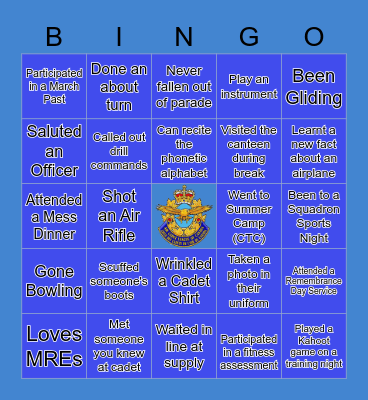 199 Air Cadet Bingo Card