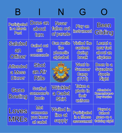 199 Air Cadet Bingo Card