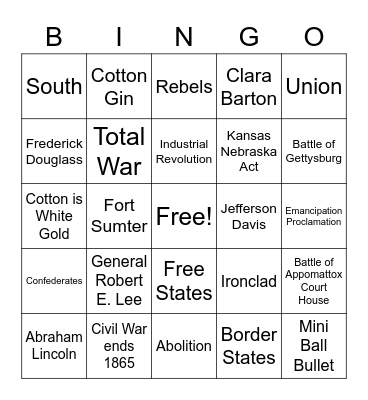 7th Grade Civil War Bingo! Bingo Card