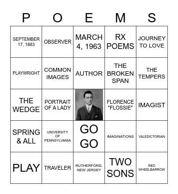 WILLIAM CARLOS WILLIAMS Bingo Card