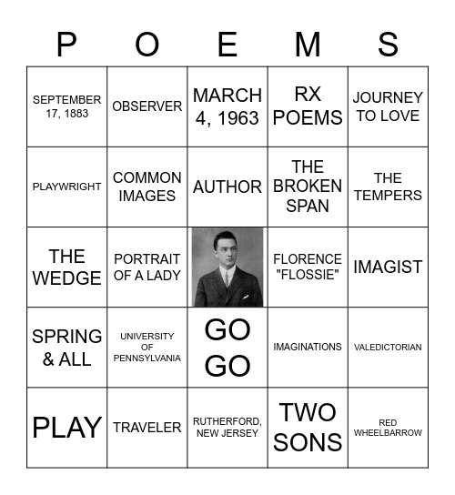 WILLIAM CARLOS WILLIAMS Bingo Card