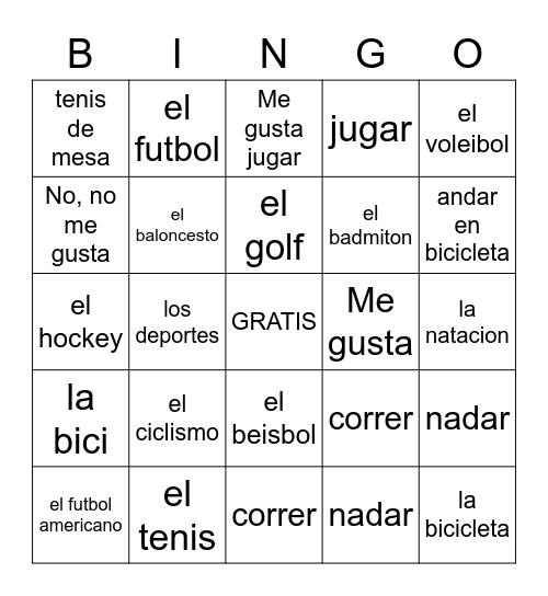 Los Deportes Bingo Card