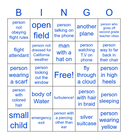 Plane Bingo! Bingo Card