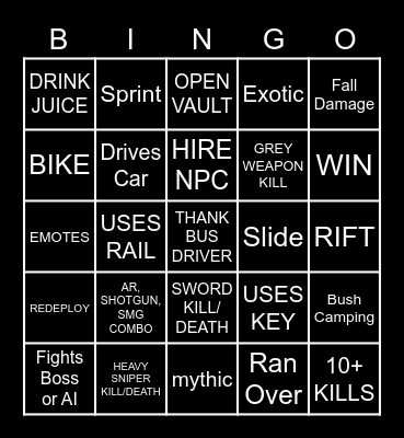 Untitled Bingo Card