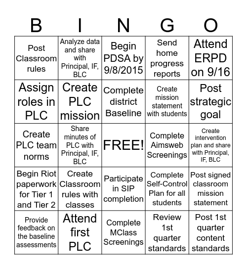 BOY Elementary Matrix   Bingo Card