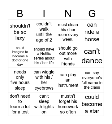 modal verbs Bingo Card