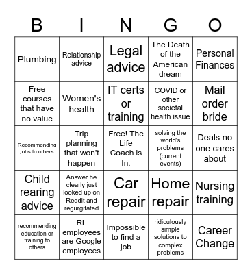 Brent Bingo Card